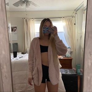 Hooded fuzzy sweater